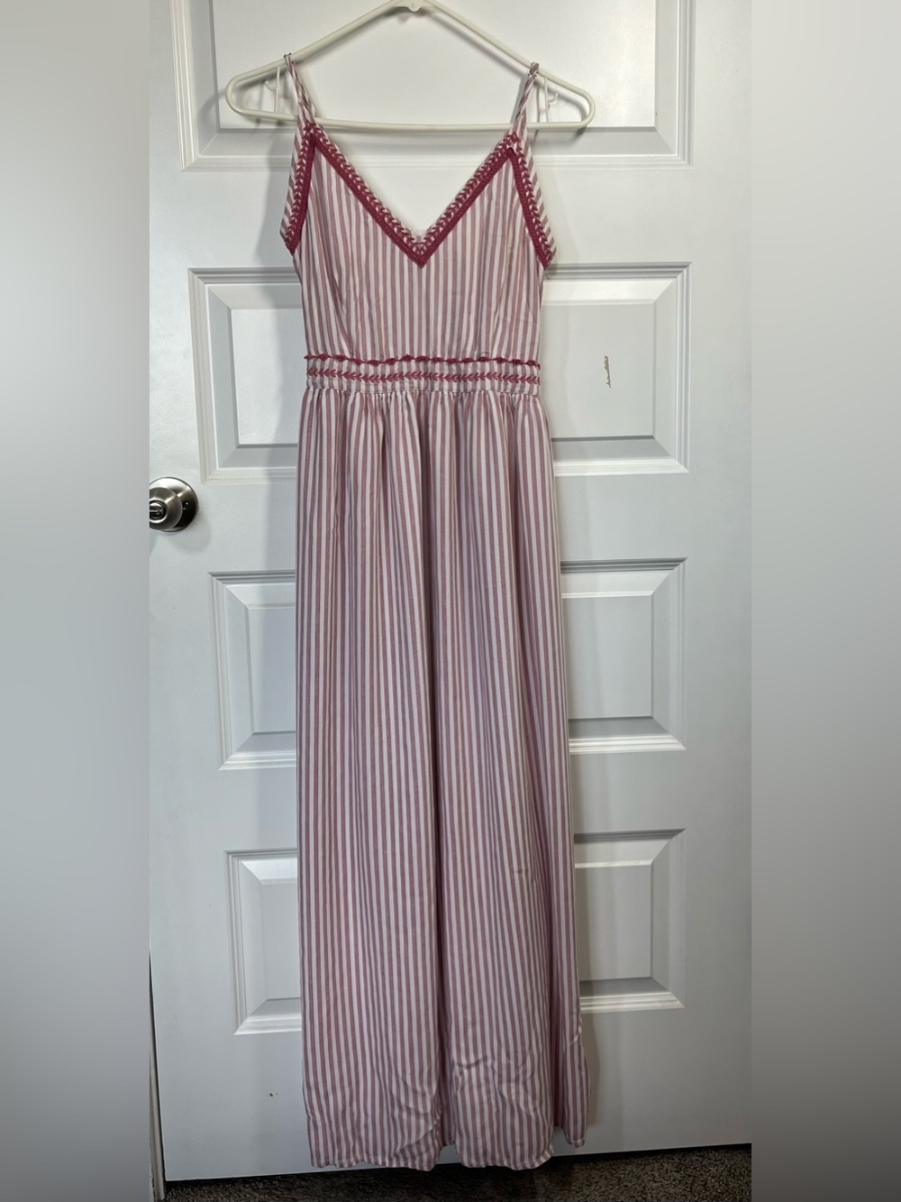 Pink White Striped Maxi Sundress Smocked Back Boho Beach Vacation Dress Japna M